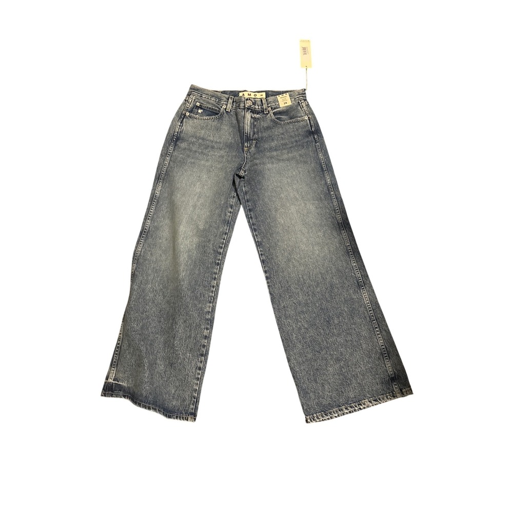 AMO Regina Wide Leg Jeans Fiance Wash Mid Rise Easy Fit Blue Denim Size 28 NEW